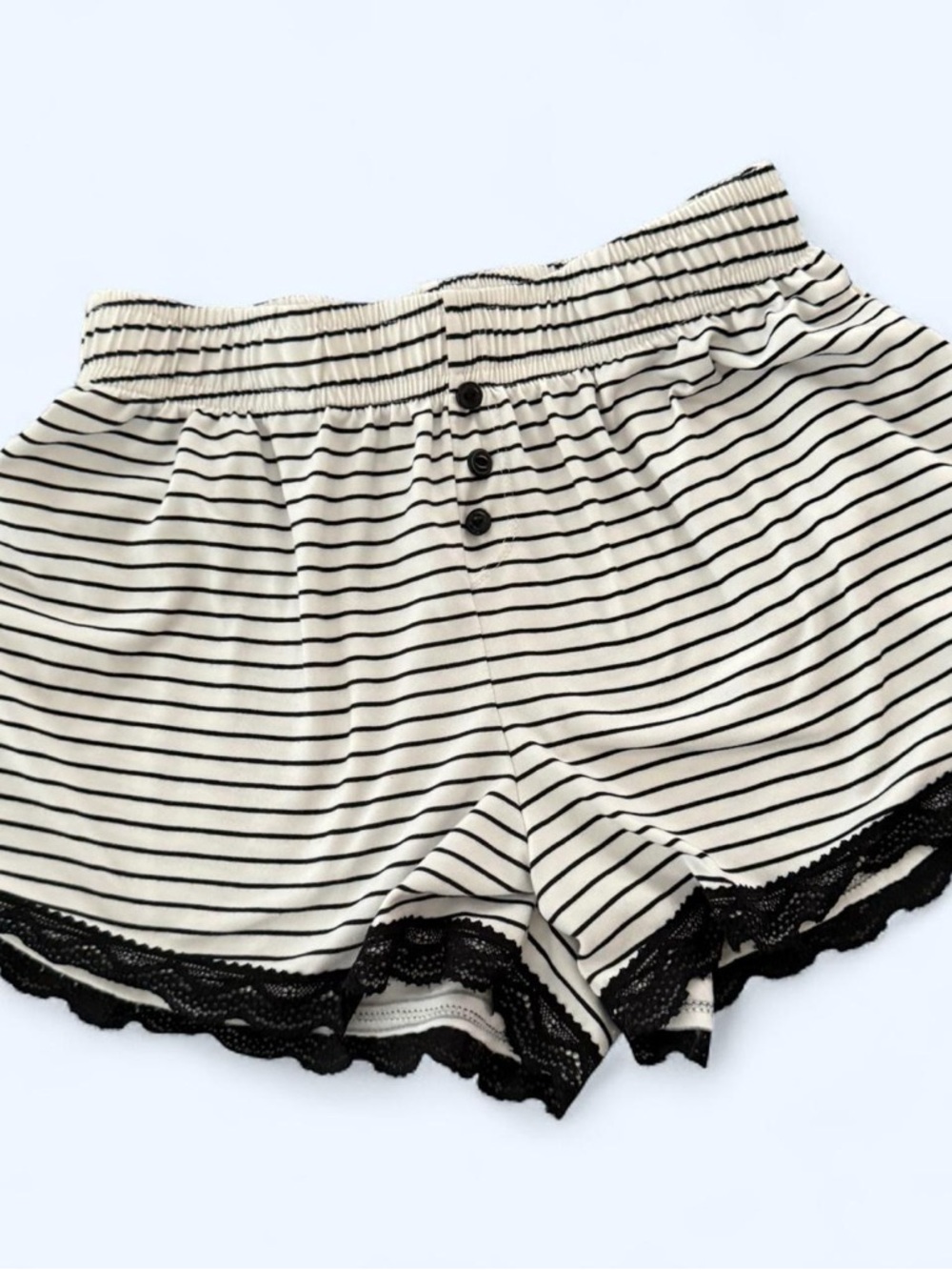 Striped Lace Trim Shorts - Cream & Black